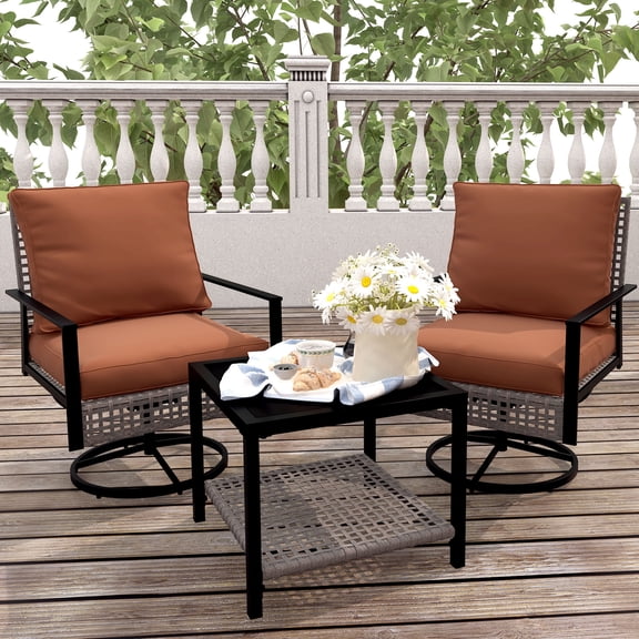 Ainfox Outdoor Sectional Conversation Set, Rattan Chairs with Ottoman, Perfect for Lawn & Backyard - 3 Pieces