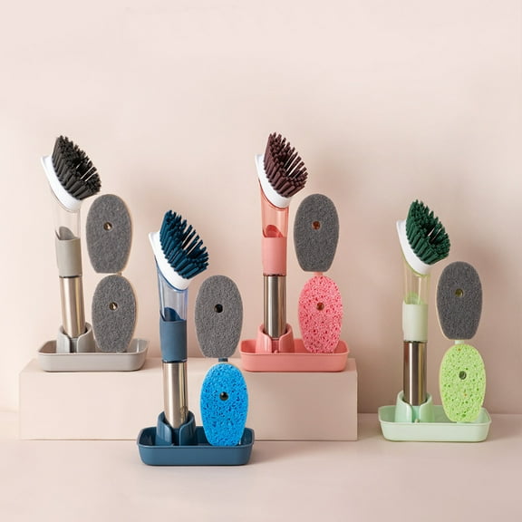 Hyknon Dish Brush Pot Brush with Long Handle Stainless Steel Kitchen Tools Scrub Brushes for Sink Pots Pans