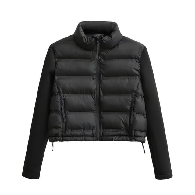 ZEVITY, Chaqueta de algodón acolchada de retazos de manga larga con cuello levantado a la moda para mujer, abrigo para mujer, prendas de vestir exteriores elegantes con cremallera, Tops cortos CT5817
