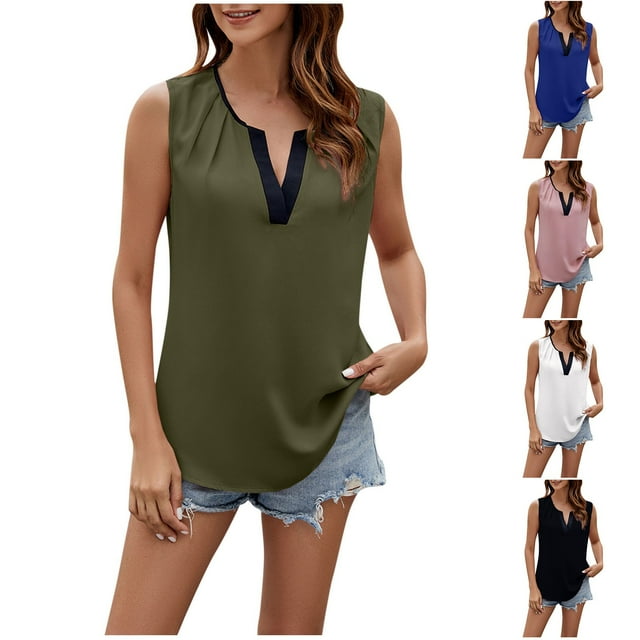 JDQJBZ Womens Camisole V Neck Sleeveless Chiffon Pullover Top with Solid Color Tank Top
