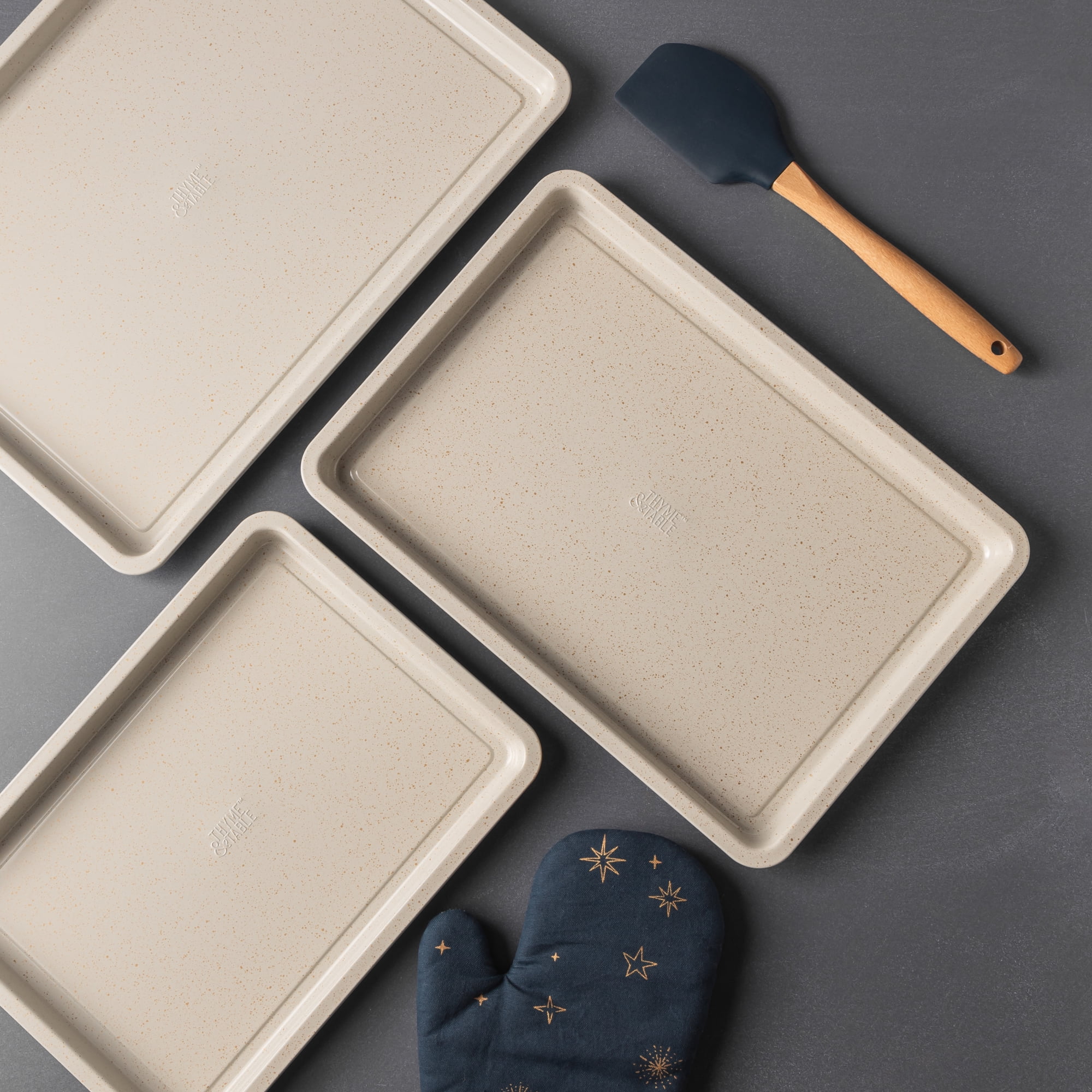 Thyme & Table 3-Piece Non-Stick Rectangle Sheet Pan Set, Cream