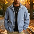 thumbnail image 2 of FRSASU Men's Reversible Zip Up Jacket Plaid Lined Stand Collar Lightweight Windbreaker Casual Bomber Coat with Pockets for Daily Travel Navy, 2 of 5