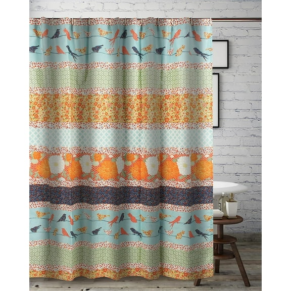 Barefoot Bungalow Penelope Calico Stripes Shower Curtain