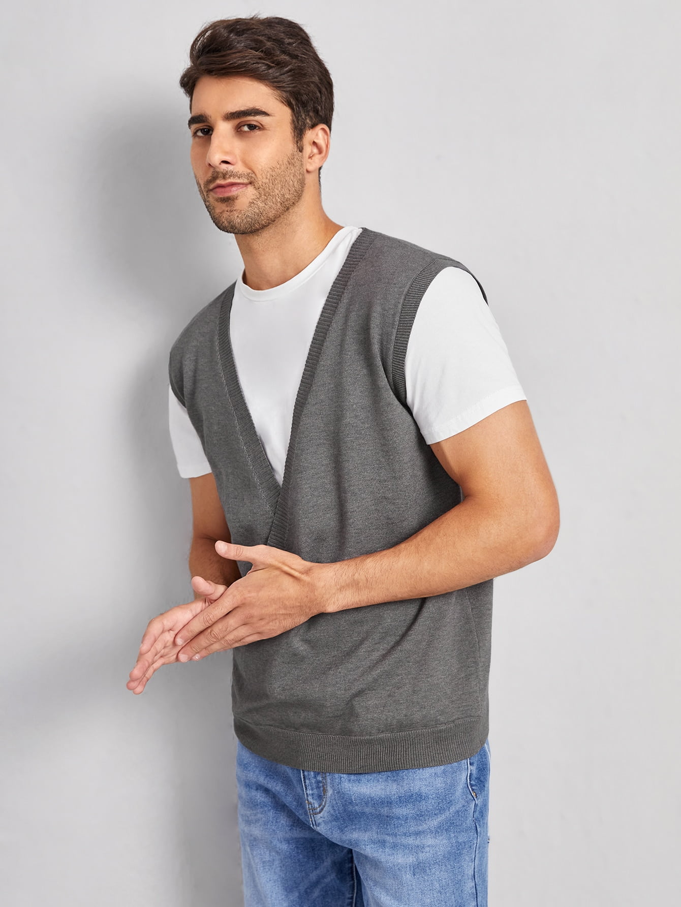 Men Wrap Rib knit Sweater Vest 