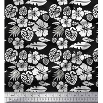 Soimoi Black Cotton Duck Fabric Monstera Leaf & Floral Print Sewing Fabric Yard 42 Inch Wide