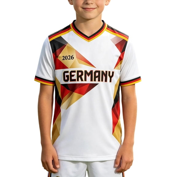 ZHOGXU Kids Boys T Shirt Soccer Short Sleeve V Neck Germany Graphic Print Comfortable Lightweight Casual Tee Top For Summer Wear,Red,2-3 Years