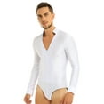 thumbnail image 4 of Linjinx Mens Ballroom Latin Tango Rumba Dance Outfits Long Sleeve Leotard Top Shirs Dancewear with Pants White M, 4 of 7