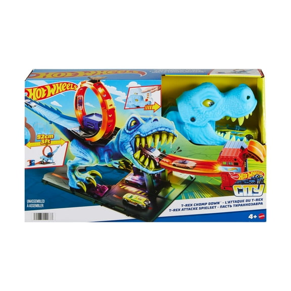 Hot Wheels City T-Rex Loop and Stunt Playset, Track Set with 1 Toy Car