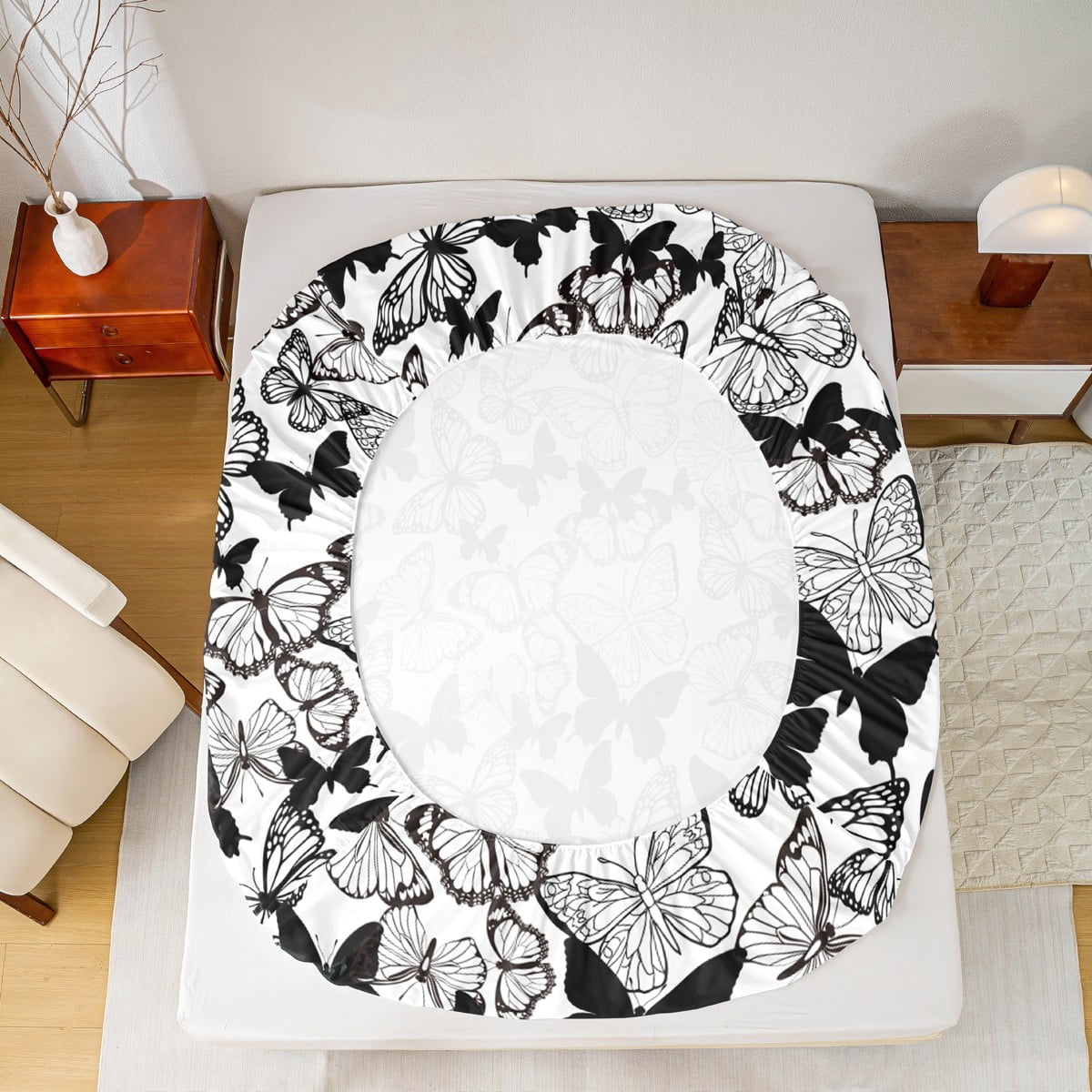 Homewish Flying Butterflies 4pcs Bed Sheets for Boys Girls,Black White King Sheets,Retro Vintage Super Cozy Sheet Set,Breathable Home Decor