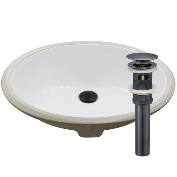 Novatto NP-U191307ORB-O Oval Undermount White Porcelain Sink with Rubbed Bronze Overflow Drain