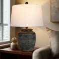 thumbnail image 5 of 28in Rustic Ceramic Pot Table Lamp for Bedroom Living Room Dining Home Office Entryway, Black, 5 of 10