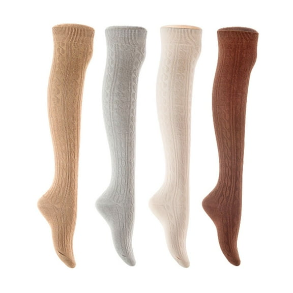 Lian LifeStyle Women's 4 Pair Adorable Comfortable Soft Thigh High Over Knee High Cotton Socks Size 6-9 L1024 Beige,Light Grey,Cream,Coffee