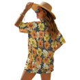 thumbnail image 2 of FKEKYI 2 Piece Short Set for Women Summer Shirt Top & Shorts with Elastic Waist Retro Daisy Flower Print Soft Casual Loungewear Resort Wear Ladies Vacation Outfits, L, 2 of 7