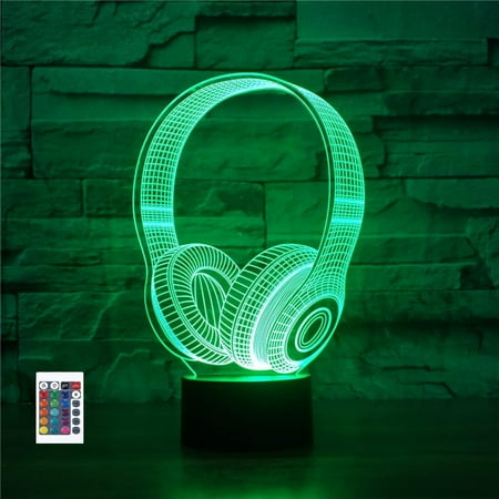 

3D Wireless Headset Remote Control 16 Color Night Lights Illusion Acrylic LED Table Bedside Lamp Children Bedroom Desk Decor Birthday Gifts Toy for Kids