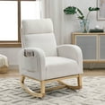 thumbnail image 3 of Modern Rocking Glider Chair, Teddy Fabric Upholstered Accent Rocker Chair with High Backrest and Armrests, Leisure Single Sofa with Wooden Legs and Side Pockets, for Living Room Bedroom Office, Ivory, 3 of 9
