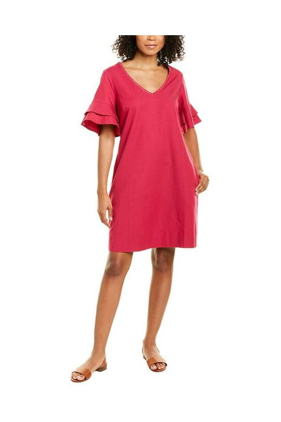 Lanailette Flutter-sleeve Shift Dress, Pink Papaya, Large