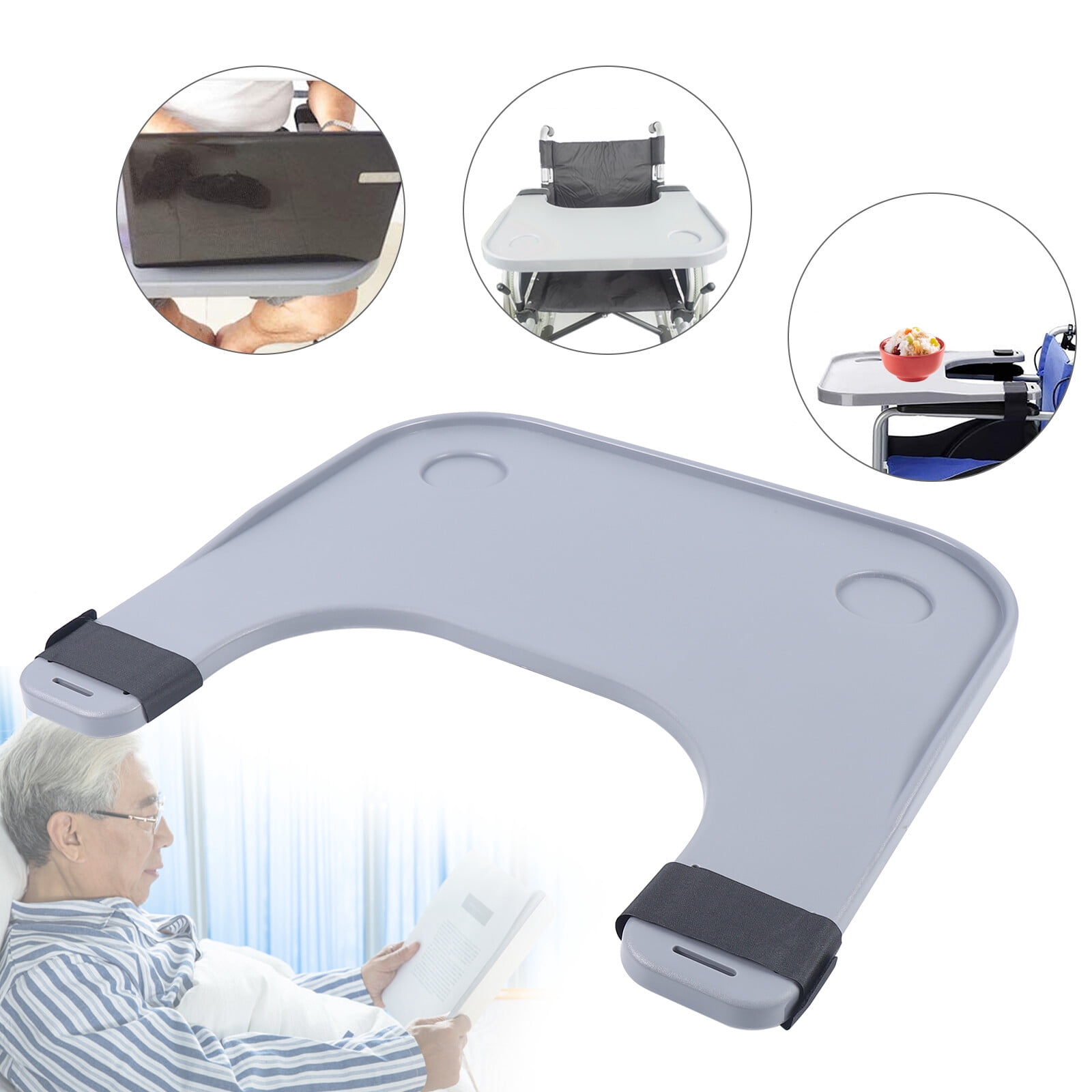 Removable Wheelchair Lap Tray Table w/ 2 Cup Mug Holder Fit Eating Reading Table