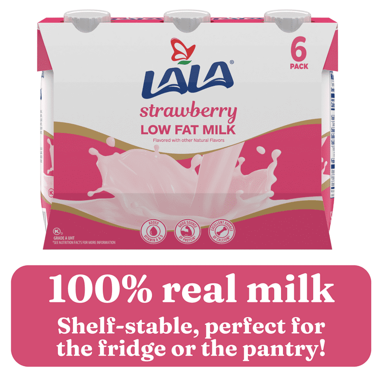 4 pack) LALA Low Fat Shelf-Stable UHT Milk Drink, Strawberry, 8.25