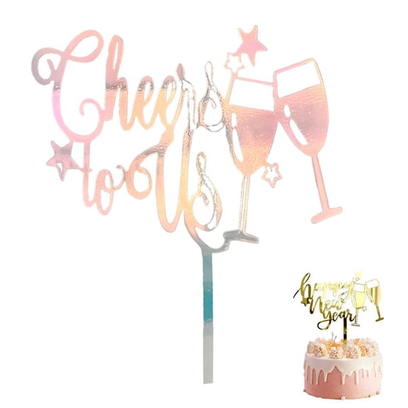 Happy New Year Cake Toppers, CakeTopper Acrylic Happy new year with Goblets, Glitter Dessert Picks Cake Decorations, Holidays Christmas Celebration Party Decorations