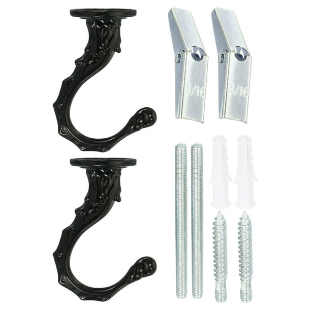 Gancho de techo Uxcell de 2.6" x 1.2", ganchos de orquídea de techo con hardware de montaje, paquete de 2 en negro