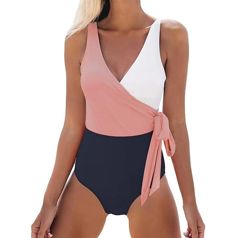 Asymmetrical Solid Color Open Back Ruffle Deep V One Piece Swimsuit – Rose  Swimsuits