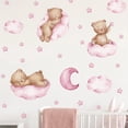 thumbnail image 1 of Lindas pegatinas de pared de oso de bebé durmiendo rosas, sacinora, luna y estrellas, calcomanías de pared de vinilo extraíbles para niñas, niños, bebé, cuarto de bebé, habitación de niños pequeños, 1 of 3