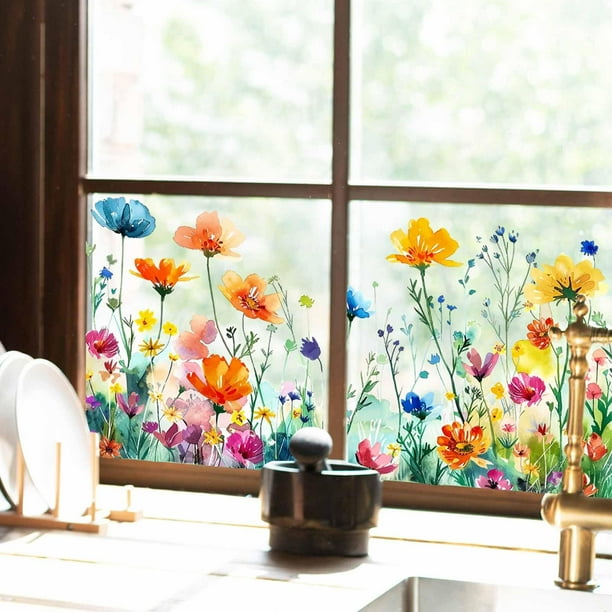 Pegatina de vidrio estática con diseño de flores y , elegante decoración para el hogar, calcomanía para ventana, película decorativa para baño