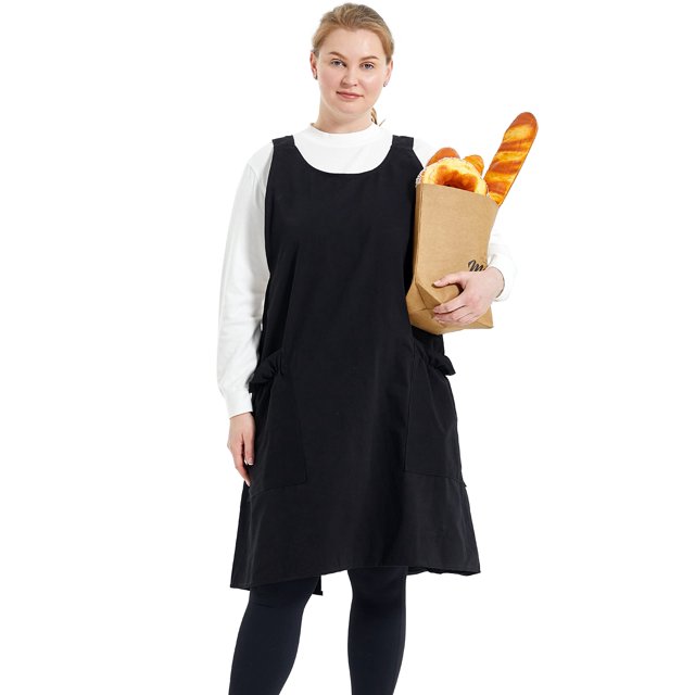 Apronner Delantales De Lino Con Espalda Cruzada, Talla Grande, Para Mujer, Con Bolsillos, Vestido De Mezcla Para Hornear, Cocinar, Jardinería, Trabajos, Negro
