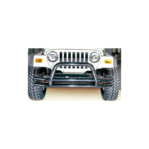 Rugged Ridge by RealTruck Dual Tube Bumper, Front for Jeep CJ/YJ/TJ | Mid-Width w/ Hoop, Steel, Black | 11560.01 | Compatible with 1976-1986 Jeep CJ; 1987-2006 Jeep Wrangler YJ/TJ