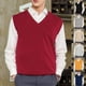 thumbnail image 2 of Chaleco tipo jersey holgado y cálido sin mangas para hombre, chaleco tipo jersey con cuello en V, 2 of 5