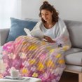 thumbnail image 3 of Spring Floral Throw Blanket, Flannel Fleece Blanket with Striped Design for Couch, Modern Oil Painted Daisy Botanical Elegant Soft Breathable All Season Plush Blankets for Sofa Office Travel 40"x50", 3 of 9