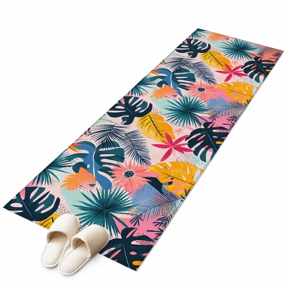 Palm Leaves Large Area Rugs for Bedroom Living Room, Soft Non Slip Carpet Bedside Rug, Colorful Tropical Plant Summer Flower Rectangular Floor Cover Kitchen Accent Rug 2'x6' for Dining Room/Office