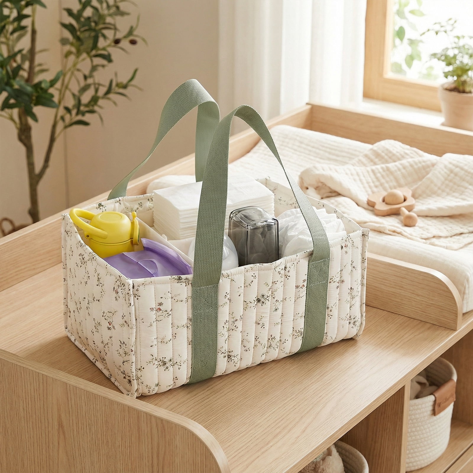 HUISZJ Diaper Caddy Organizer, Portable Storage Basket with Adjustable Divider, Large Capacity Baby Diaper Bag for Travel Outdoor (B)