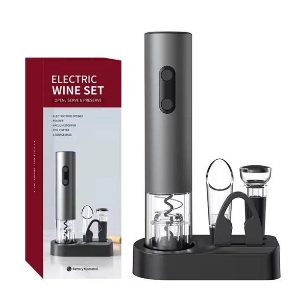 Electric bottle opener,Smart Kitchen Accessories 4in1 Electric Wine Opener Gift Set with Wine Stopper,Wine Pourer,Storage Base