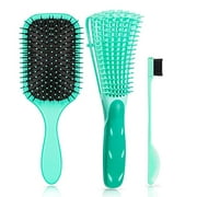 Detangler Brush , Curly Hair Brush Set: 2-Pack Hair Brush and 1-Piece Brow Brush Set for Naturally Curly, Thick, Thin, Wet or Dry Hair Women Men's Green