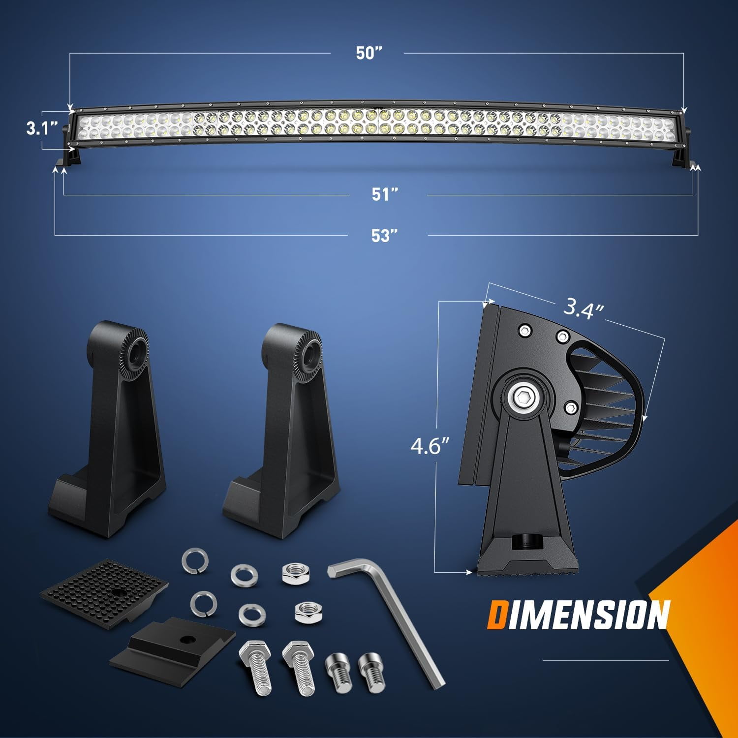 Nilight 50inch 288W Curved Spot Flood Combo Led Light Bar Off Road Driving Lights Boat Lights Fog Light 12V On/Off 5 Pin Rocker Switch Power 12AWG Wiring Harness Kit-1 Lead for Trucks