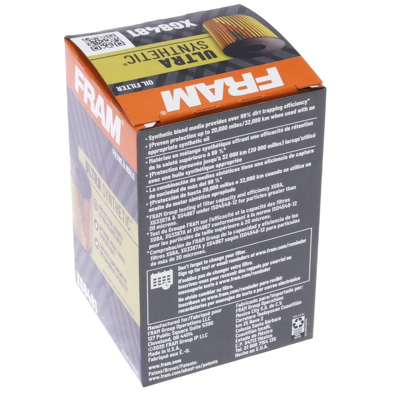 FRAM Xtended Guard Oil Filter, XG8481, 20K Mile Engine Protection