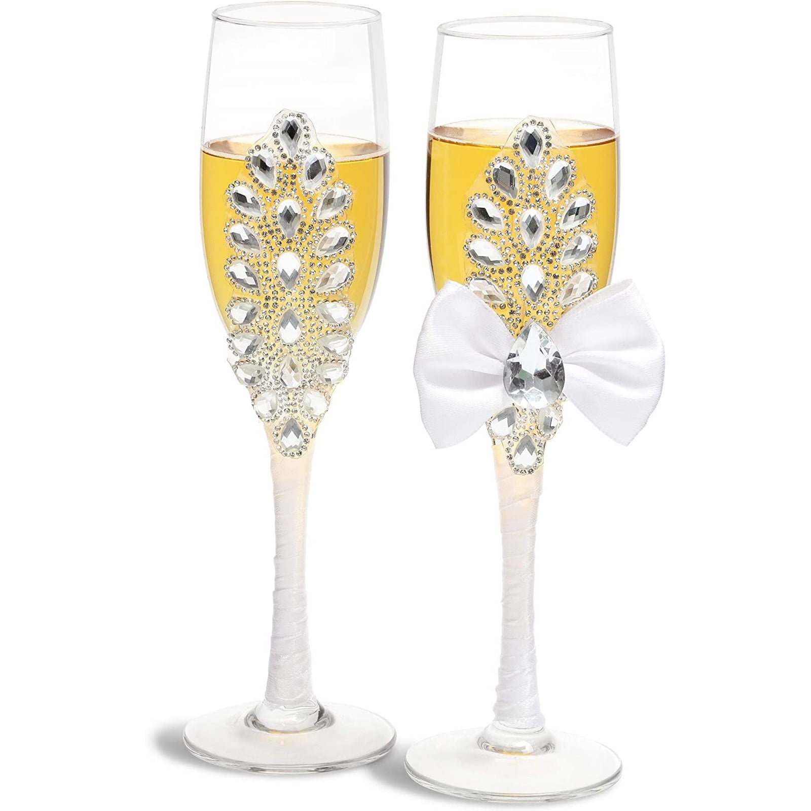 Glittered Mr & Mrs/ Bride & Groom Champagne flutes Set of 2/Wedding Aniversary 