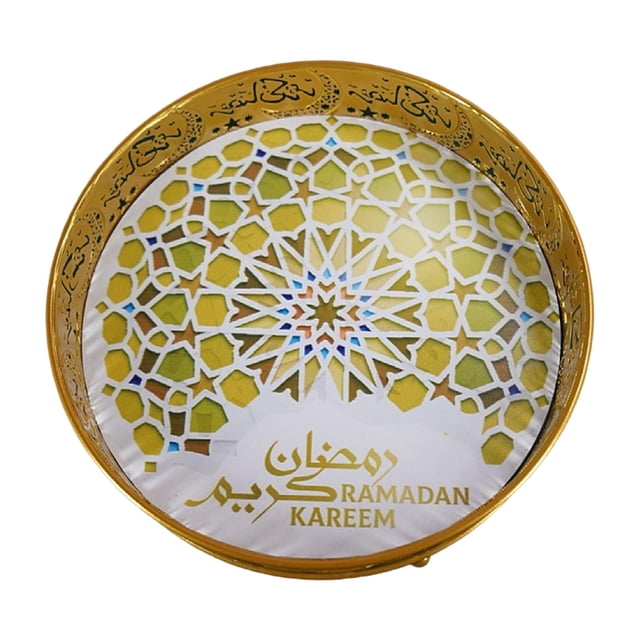 Bandejas de Ramadán, bandejas de postre Eid Mubarak, platos de metal, decoraciones de Ramadán, comida Ronda áurea