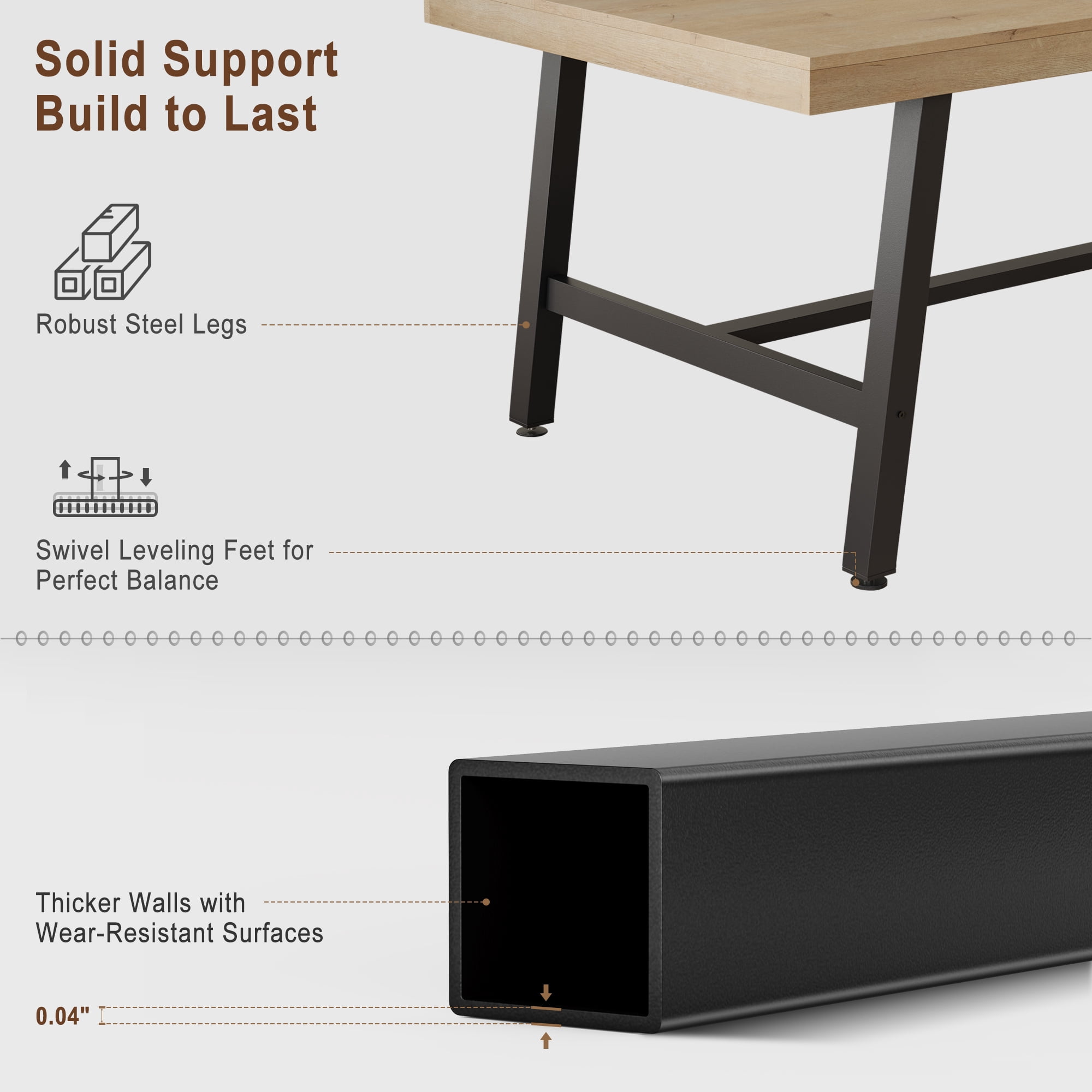 Industrial Dining Table for 6-8 People, 70.87" Long Wooden Kitchen Table with Sturdy Metal Frame & Black Finish, Seats 6 Rectangular Counter for Dinner, Kitchen, Dining Room