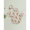 thumbnail image 3 of BemeyourBBs Western Baby Girls Summer Clothes Newborn Baby Girl Cowgirl Outfit Bubble Romper Summer Fly Sleeve Bull Print Bodysuit Bow Headband, 3 of 9