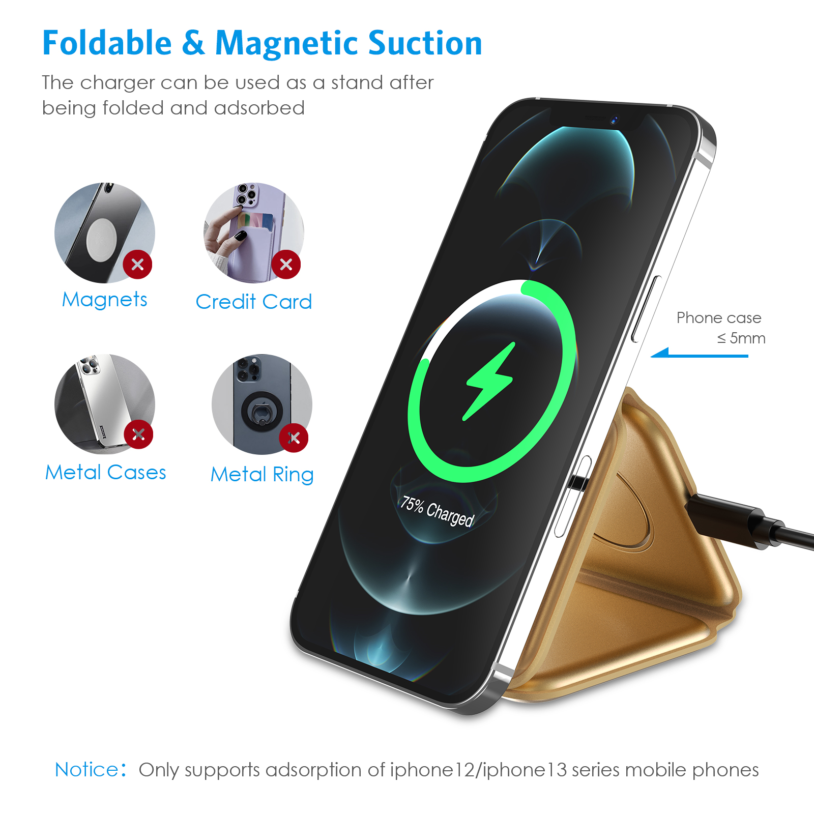 Ampere HyperCube 3-in-1 Foldable Wireless Charger ＆ LED Alarm Clock 7.5W Charging Station for iPhone 14, 13, 12, Pro, Pro Max, Mini, Apple Watch Ul