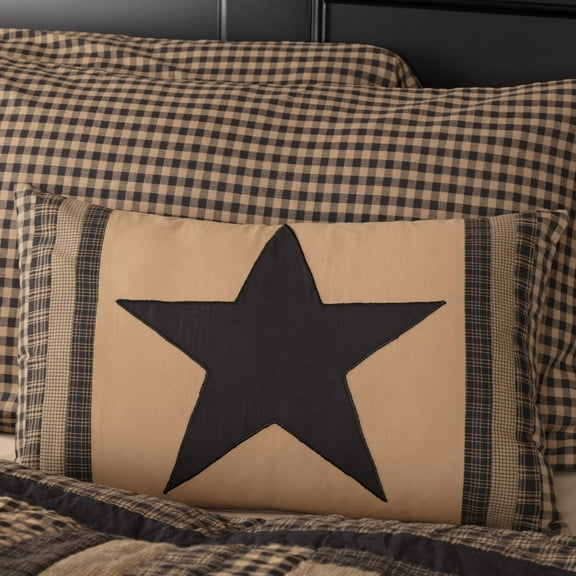 VHC Brands, Black Check Star, Cotton, 14x22, Patch Pillow, Black