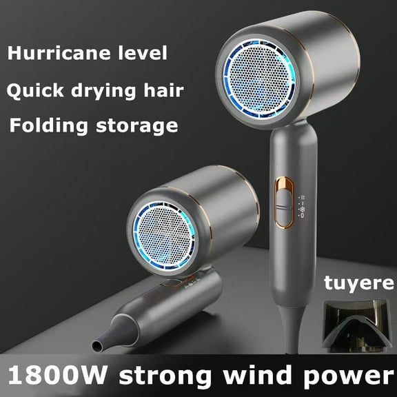 Travel Hair Dryer with Dual Voltage, 1800W Compact Blow Dryer with Folding Handle, Gray
