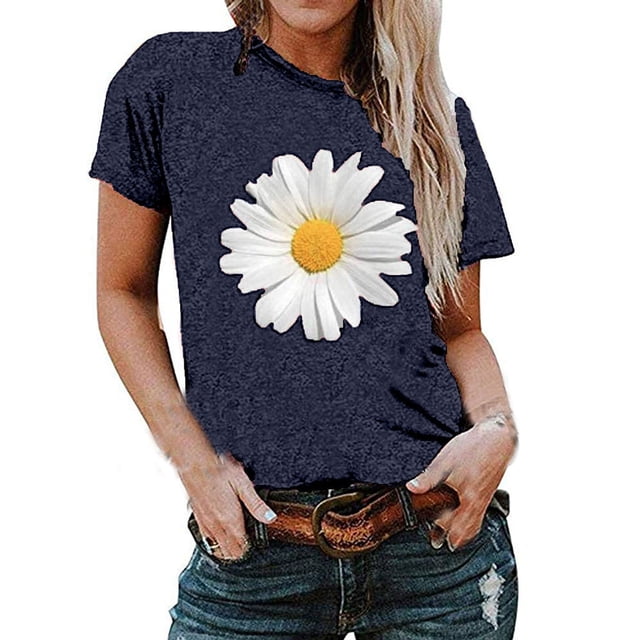 Babysbule Liquidation Hauts pour Femmes, Grande Taille Femmes Manches Courtes Imprimé Floral Tournesol Col Rond Hauts T-Shirt Blouse