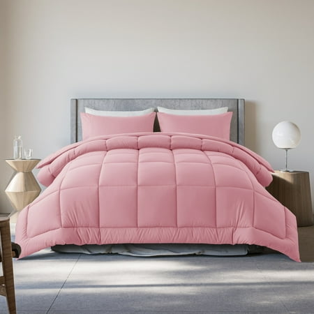 Queen Size Down Alternative Comforter Set Cherry Pink | Comforter + Pillow Cases | Ultra Soft  Hypoallergenic Bed in a Bag  All-Season Bedding Set by KINMEROOM