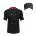 thumbnail image 1 of TopTie Veste de Chef Unisexe à Manches Courtes avec Chapeau Réglable-Noir Rouge-TP, 1 of 5