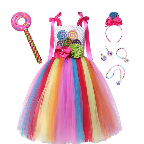 Princesa Candy Dress para niña Lollipop Prium Carnival Party Clothing Niños Cosplay Fancy Rainbow Unicorn Costume Outfits 3-10YXL (8-10T) Gao Jinjia LED