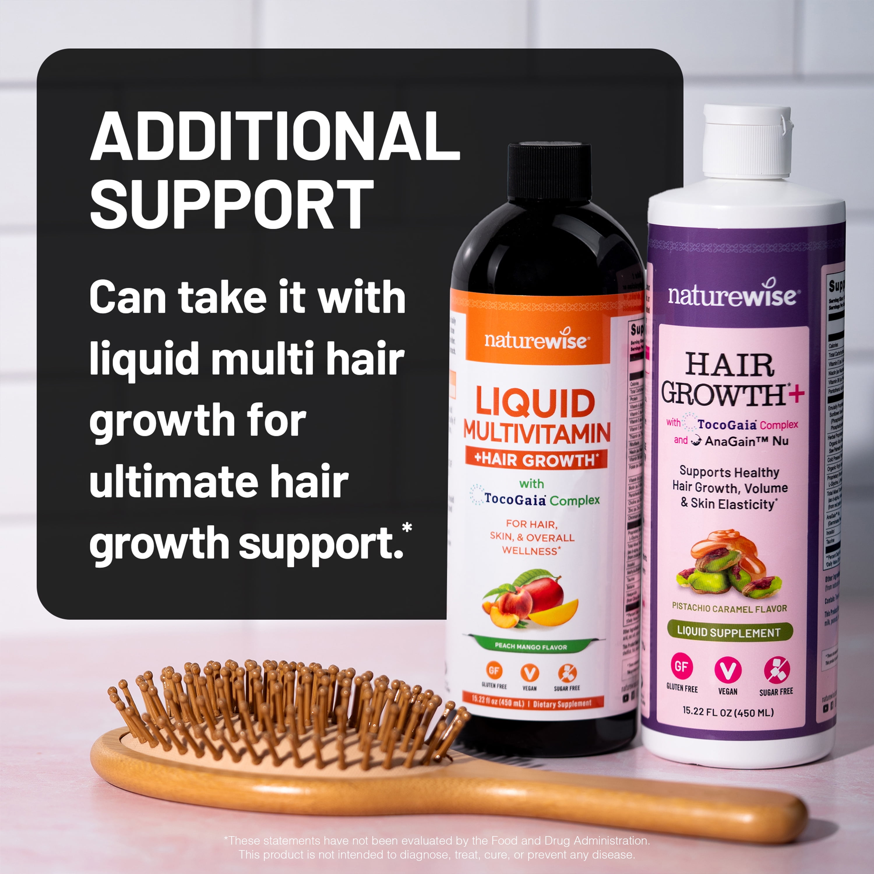 NatureWise Hair Growth Plus - Vegan - Pistachio Caramel Flavor - 15 Fl Oz [30 Day Supply]