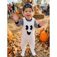 thumbnail image 3 of Cjfdfy Newborn Baby Boy Halloween Pumpkin Ghost Outfits My First Halloween Overalls Pants Striped Long Sleeve Romper And Hat Infant Cute My 1St Halloween Fall Winter Outfit, 3 of 9
